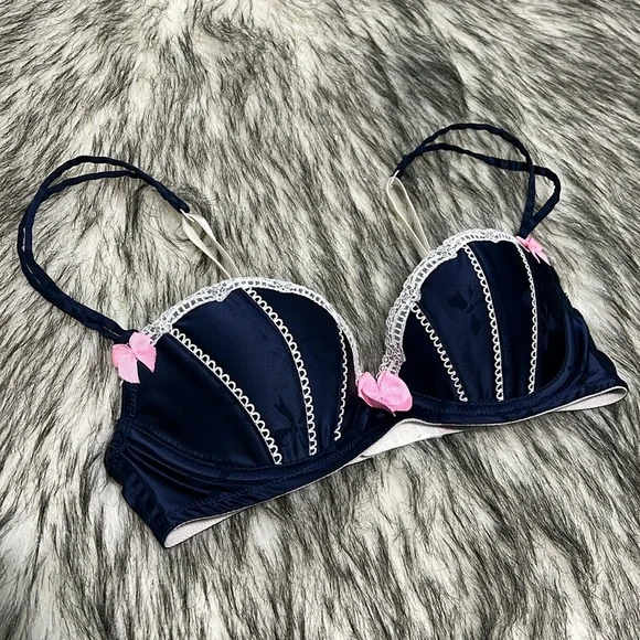 Victorias’s Secret Sexy Little Things Navy Damask Balconette Push Up Bra 32C - Picture 4 of 13